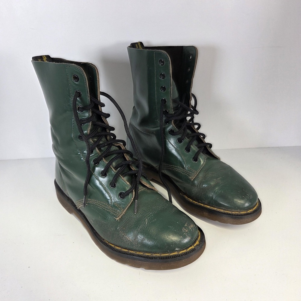 Vintage Dr Martens Boots Mens 6 Green Made In England Leather Combat Lace Up